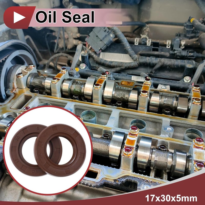 HEROFFIX Universal Oil Seal TC Seal Ring Rotary Shaft Seal 17x30x5mm High Pressure FKM Rubber Brown 2 Pcs - Image 2
